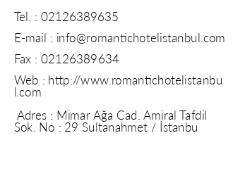 Romantic Hotel iletiim bilgileri